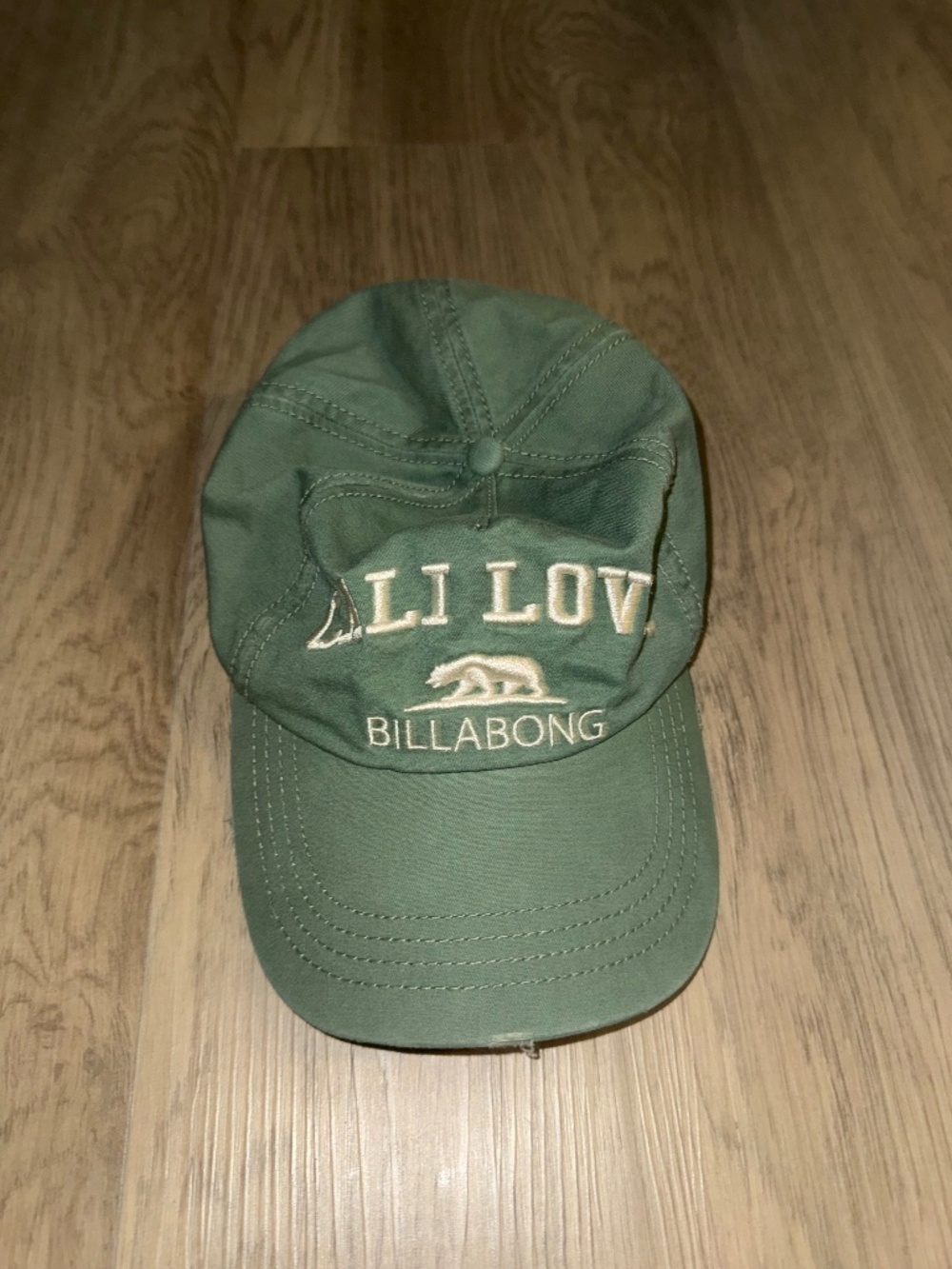 Billabong Cali Love California Bear Distressed Olive Green Strapback Hat